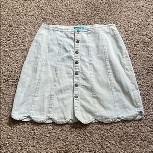 Cotton light Denim Scallop-Hem Button Skirt